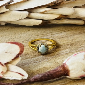 Modern Style Romantic Larimar <b>Ring</b> Boho Brass <b>Rings</b> For Women 18k Gold Plated <b>Dainty</b> Floral Halo Jewelry For Wholesale/OEM/ODM - Product Image 1