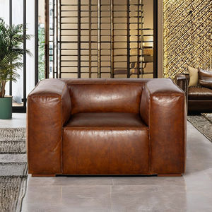 Contemporary Brown Leather Armchair Single <b>Sofa</b> Minimalist Couch <b>for</b> Living Room Apartment Hotel Furniture Manufacturer - Product Image 6