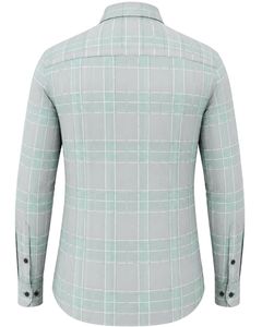 Camisa de Franela de Algodón a Cuadros Verde Menta y Gris para Hombre, Manga Larga, con Botones, Estilo Casual y Formal, para Oficina, Personalizable - Product Image 2