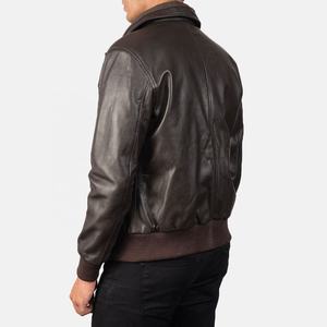 Chaqueta de Cuero de Oveja Marrón para Hombre, Estilo Bomber, Ropa de Invierno, Moda Motociclista, Corte Ajustado, Cuello Alto, Cremallera, Impermeable y Cortavientos - Product Image 5
