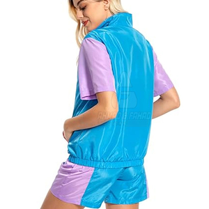 Ensemble veste de course Y2K color block et short pour femme, coupe-vent à manches courtes et col montant, tenue d'été - Product Image 2