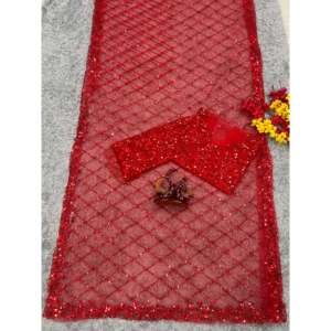 Hermosos vestidos elegantes Sari para fiesta y trabajo con bordado de lentejuelas - Product Image 4