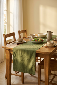 Chemin de table et nappe en lin écologique vert olive pour la maison, les mariages, les restaurants et les hôtels - Product Image 4