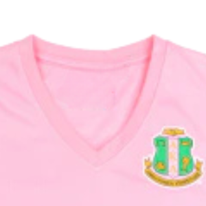 เสื้อยืดคอกลม AKA Pink Football ลายปักกราฟิก ชุดนักกีฬามหาวิทยาลัยกรีก สีชมพู เขียว ขาว - Product Image 3