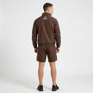 Trendy <b>Men's</b> Two Piece Lightweight Nylon Sportswear Set Brown Windbreaker <b>Jacket</b> and Shorts for <b>Summer</b> Outdoor Running Fitness - Product Image 2