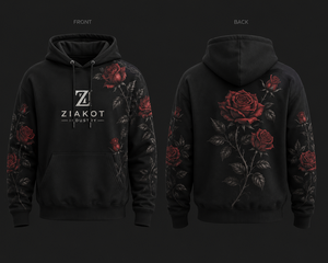 Sudadera con Capucha de Alta Calidad, Diseño Floral en Negro y Rojo, Transpirable, Estilo Urbano, 100% Algodón - Product Image 1