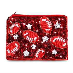 Handmade Beaded Zipper Coin Purse Daily Life Patriotic Stars Red Blue Beads Personalized Eco-Friendly Gameday Tailgate Accessory - Product Image 3