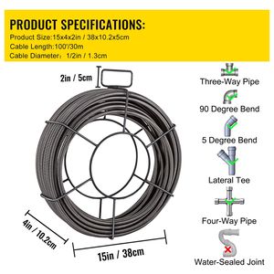 Cable de limpieza de desagües de núcleo sólido de 100 pies x 1/2 pulgada, serpiente desatascadora para limpieza de tuberías, equipo de limpieza de desagües - Product Image 3