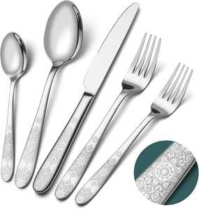 Diseños personalizables, juego de cubiertos premium de 5 piezas de acero inoxidable pulido, tenedores, cuchillos y cucharas para restaurantes, decoración de mesa de comedor. - Product Image 4