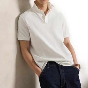 Nouveau T-shirt Classique Homme en Maille Tricotée Respirante avec Col et Poignets Côtelés en Coton, Broderie Personnalisée, Style Décontracté - Product Image 4