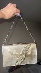 Custom Print Handbag Purse Flower Printing Box Shape Crossbody Purse Pearl Beaded Chain <b>Square</b> Clutch Bag - Product Image 4