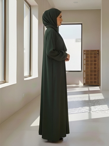 Abaya en coton respirant, longue, à manches longues, col rond, coupe ample évasée, tenue décontractée pour les fêtes, motifs variés - Product Image 4