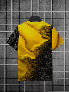 T-shirt à manches courtes pour homme, motif abstrait jaune et noir, coupe classique, respirant, en polyester tricoté, décontracté, col rond - Product Image 5