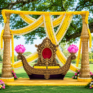 Conjunto de Asientos Desmontables Estilo Bote Vintage para Ceremonia Pithi de Boda India al Aire Libre, Decoración Premium de Fibra para Eventos de Mehendi y Haldi - Product Image 3