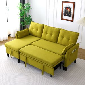 Divano Sezionale a L Reversibile con Chaise Longue e Contenitore, in Cotone Lino Verde, per Ufficio e Soggiorno - Product Image 3