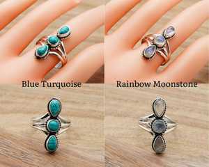 925 Sterling <b>Silver</b> 3-Stone Gemstone <b>Ring</b>: Boho <b>Statement</b> Jewelry - Product Image 6