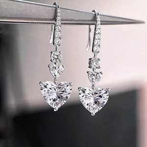 Romantic 1CT Heart And Round Cut Moissanite Drop <b>Earrings</b> with 925 Silver Fine Proposal Jewelry Engagement for Women's Gift - Product Image 5