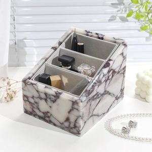 Natural Marble <b>Vanity</b> Organizer with 3 Compartments, Multifunctional Desk Caddy for <b>Makeup</b>, Remote Control Holder for Livingroom - Product Image 2
