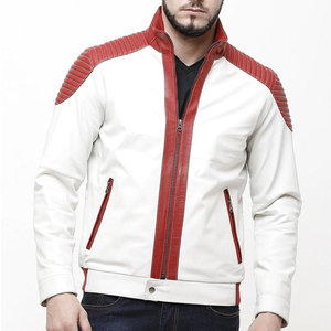 High Quality Customized <b>Winter</b> Cow Skin Men Leather <b>Jacket</b> <b>Waterproof</b> White Maroon Colors 100% Men Genuine Leather - Product Image 2