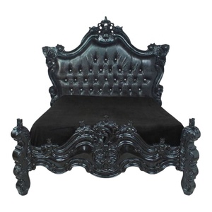 Meubles de chambre à coucher rococo peints en noir, capitonnés en cuir, avec tête de lit capitonnée, pour maison et hôtel de style français - Product Image 3
