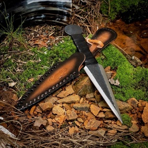 Cuchillo de Caza de Hoja Fija Estilo Medieval, Hoja de Acero al Carbono de Doble Filo, Punta de Lanza, 8 Pulgadas, Empuñadura Envuelta en Cuero, Funda, Venta al por Mayor - Product Image 5