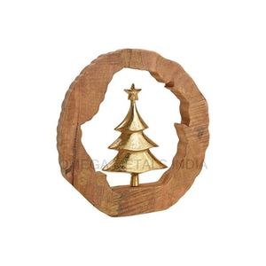 Ornement décoratif pour arbre de Noël fini or avec base ronde en bois, décorations de Noël de haute qualité - Product Image 6