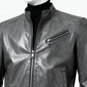 Custom Genuine Stand Collar <b>Men</b>’s Leather <b>Jacket</b> Autumn Short Casual Simple Real Cow Leather Coat <b>Men</b> Spring Leather <b>Jacket</b> - Product Image 3