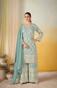 Salwar Kameez moderne semi-couturié en Georgette, taille unique, avec broderies et sequins, idéal pour mariage, bal de promo et Diwali - Product Image 3