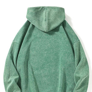Sudadera con Capucha Verde Vintage Lavada para Hombre, Oversize, Personalizable, Lisa, de Alto Gramaje, Estilo Urbano Casual - Product Image 5