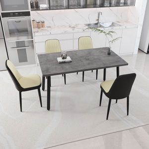 55.12 70.87 \ "tavolo da pranzo rettangolare espandibile 4 sedie imbottite spesse in tessuto PU gambe in metallo nero per sala da pranzo - Product Image 4