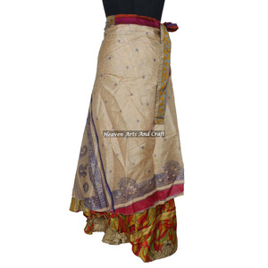 Faldas estilo sari de seda reciclada, faldas sarong, faldas de seda mágica reversible de 2 capas, falda larga tipo sari, sari de seda bohemio - Product Image 1