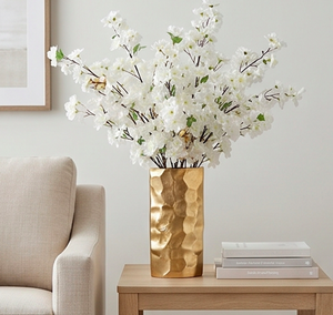 Gold Hammered Metal Vase Modern Rectangular Decorative <b>Centrepiece</b> <b>For</b> Home Decor And Living Room - Product Image 6
