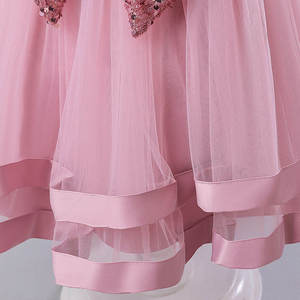 Vestido de niña de las flores al por mayor, rosa con lentejuelas, mangas abullonadas, lazo grande, falda de tul en capas, elegante vestido de princesa para cumpleaños, transpirable - Product Image 4