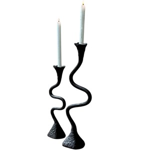 Set of 2 Modern Hammered Silver <b>Candlestick</b> Holders Tapered Metal Pillar Stands for Weddings and Luxury Home Decor - Product Image 3