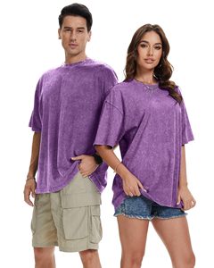 T-shirt en coton à manches courtes et col rond pour homme, couleur unie violette, coupe classique, décontracté, tricot jersey, teint uni - Product Image 5