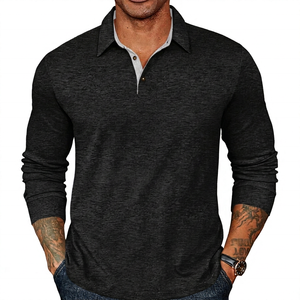 Men's <b>Long</b> <b>Sleeve</b> Knitted Dobby Printed Solid Color <b>Golf</b> for Shirt Casual Button Front Polyester <b>Top</b> - Product Image 3