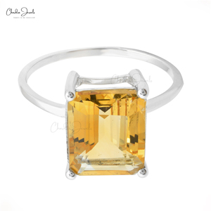 Anillo Solitario Elegante con Gema de Citrino Corte Esmeralda de 11x9 mm para Ella, Anillo de Piedra de Nacimiento de Noviembre, Regalo de Cumpleaños Perfecto para Seres Queridos - Product Image 2