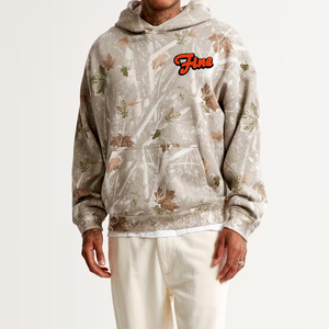 Fine Brand Men's Oversized Hooded Fleece Sweatshirt Autumn <b>Leaf</b> Print Front Logo Casual Pocket Hoodie Regular Fit - Product Image 5