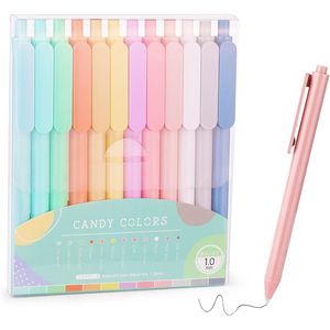 Set di 12 Penne a Sfera Retrattili con Inchiostro Nero da 1,0 mm, Punta Media, Colori Pastello, Ideali per Regali d'Ufficio e Scrittura - Product Image 1
