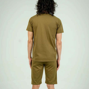 Conjunto de Camiseta y Pantalones Cortos de Algodón Verde Oliva para Hombre, Cuello Redondo, Color Sólido, Ropa Casual de Verano, Tejido Transpirable - Product Image 2