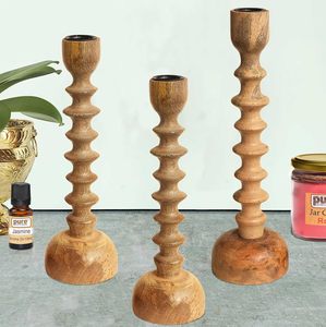 Portavelas de Madera Hecho a Mano, Soporte para Velas de Pilar, Decoración Rústica para el Hogar, Centro de Mesa - Product Image 3
