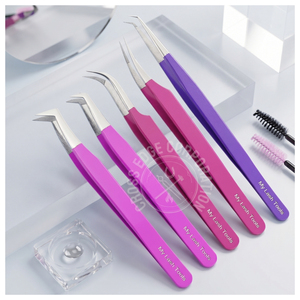 Kit de pinces professionnelles courbées en acier inoxydable à pointe en fibre pour extensions de cils, volume et éventail - Product Image 6