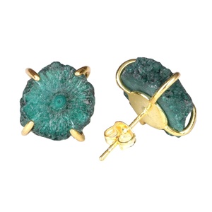 Handmade Green Solar Quartz Druzy Prong <b>Set</b> Gemstone <b>Stud</b> <b>Earrings</b> Jewelry Bulk Wholesale - Product Image 1