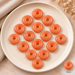 Colgante de Piedra del Sol Melocotón Liso en Forma de Donut de 15mm, Collar de Gema para Sanación con Cristales y Energía Reiki, Diseño para Fabricación de Joyas al por Mayor - Product Image 1