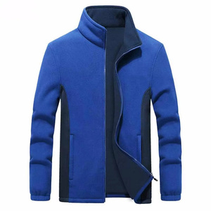 Custom Color Block Polar Fleece Jacket Men Wine Red Blue Black Contrast Panel <b>Stand</b> Collar Full Zip Up Warm Outdoor Coat - Product Image 3