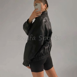 Vintage Style Women's <b>Racer</b> Waterproof Leather <b>Jacket</b> Reversible Oversized Outerwear Women Leather <b>Jackets</b> - Product Image 2
