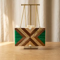 Pochette de soirée structurée en résine de qualité supérieure avec chaîne, idéale pour les fêtes et mariages, 7 pouces, doublure en soie géométrique