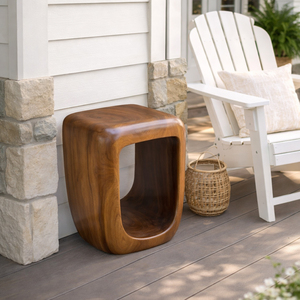 Home Living Solid Suar Wood Rounded Frame Suar Wood <b>Stool</b> with Shelves Smooth Finish for Living Room Bedroom Hotel Furniture B2B - Product Image 3