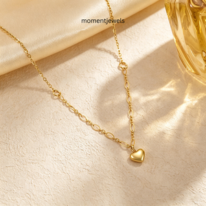 Collier avec pendentif en forme de cœur en acier inoxydable plaqué or, chaîne à maillons, mini charme en forme de cœur, bijoux pour femmes, cadeau - Product Image 4