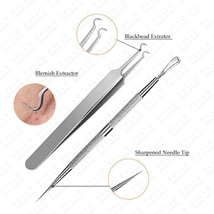 Professional 3 Piece Stainless Steel Acne Extractor Kit Blackhead Remover <b>Tools</b> with Protective Storage <b>Case</b> - Product Image 3